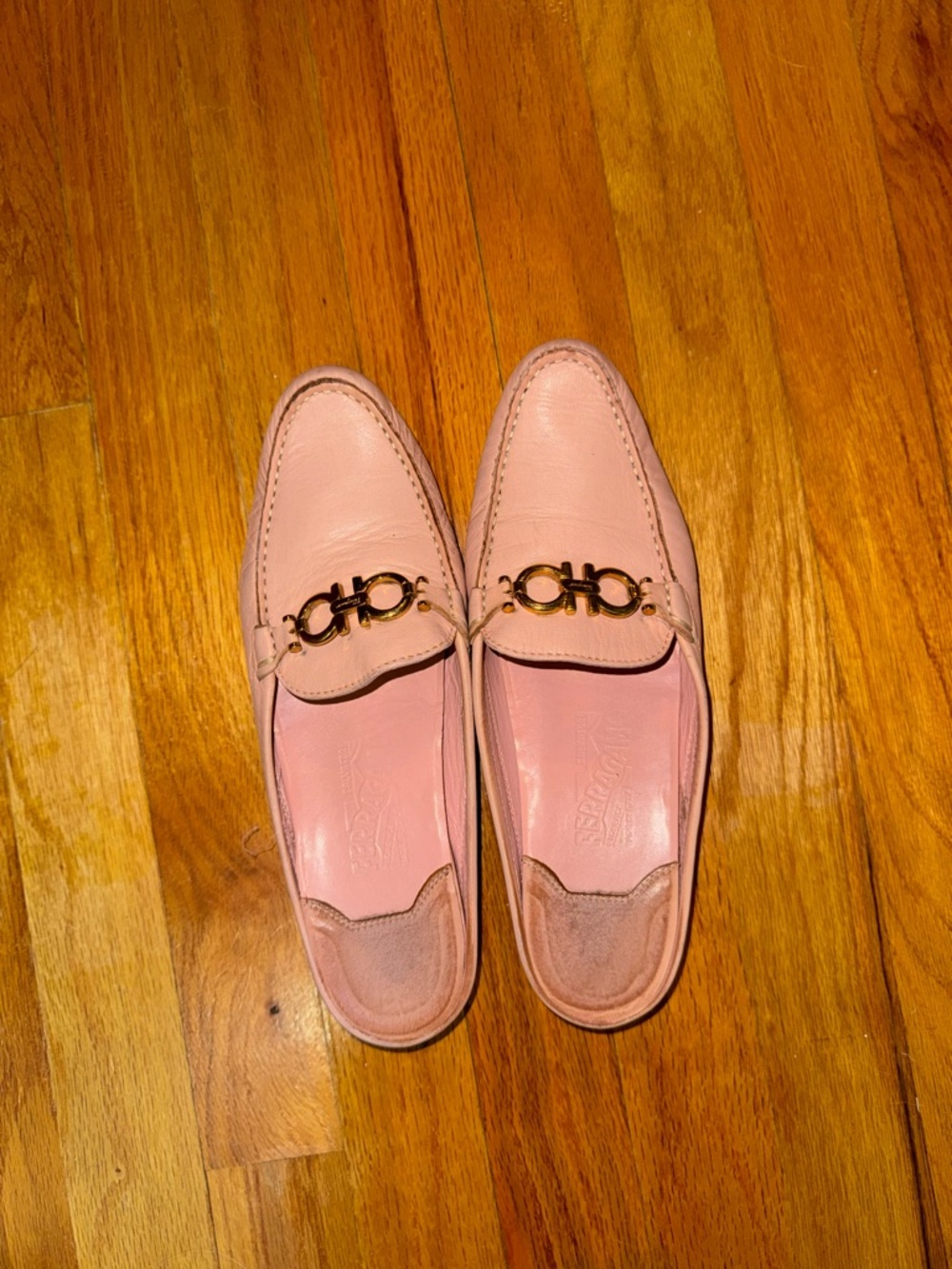 Salvatore Ferragamo Pink Leather Bit-Trim Loafers